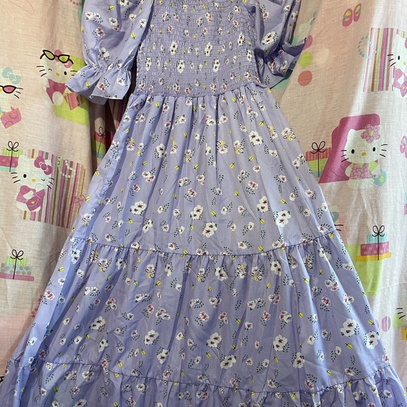 Allover Floral Shirred Split Thigh Dress long - Picture 2 of 3